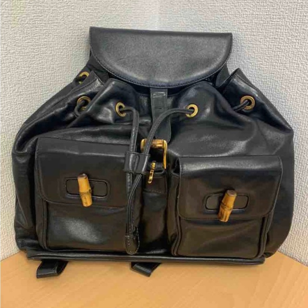 Gucci Leather Bamboo Backpack Made In Italy